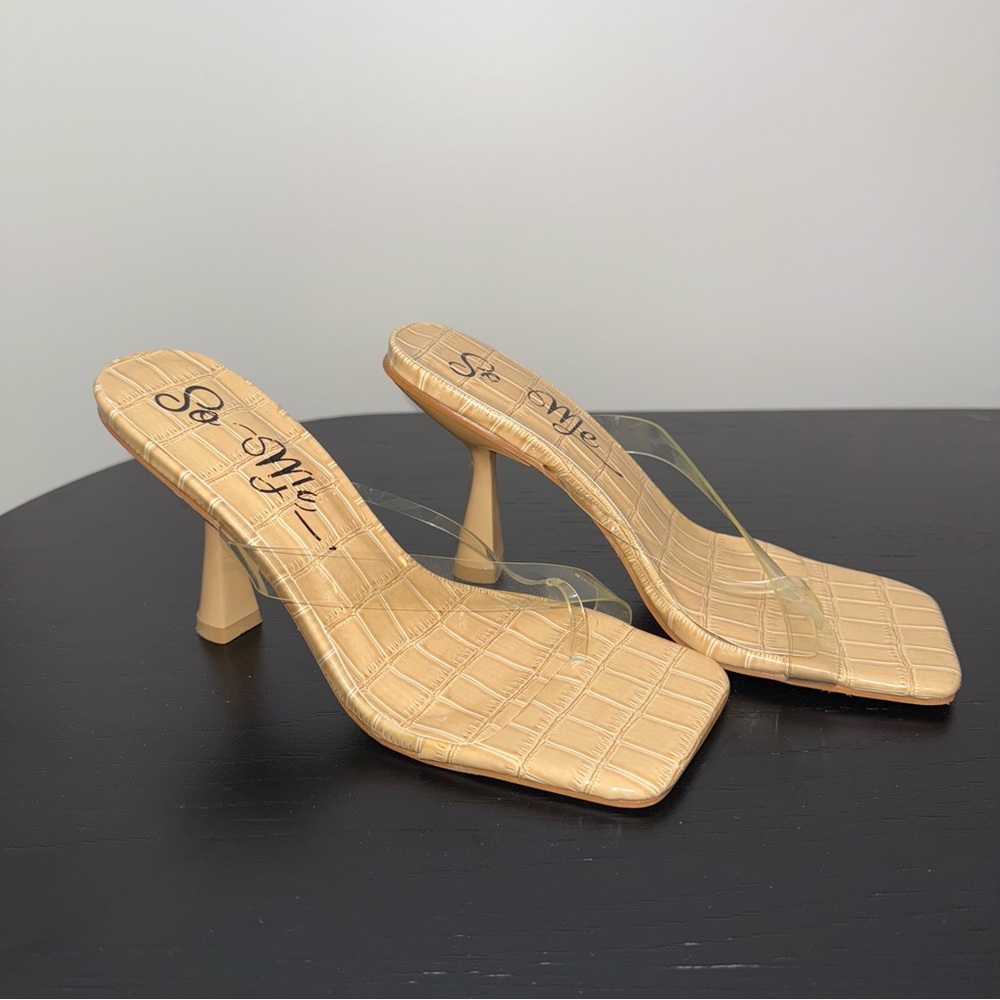 🖤So Me y2k Clear Straps Beige Croc-Patterned Heels - Picture 2 of 6